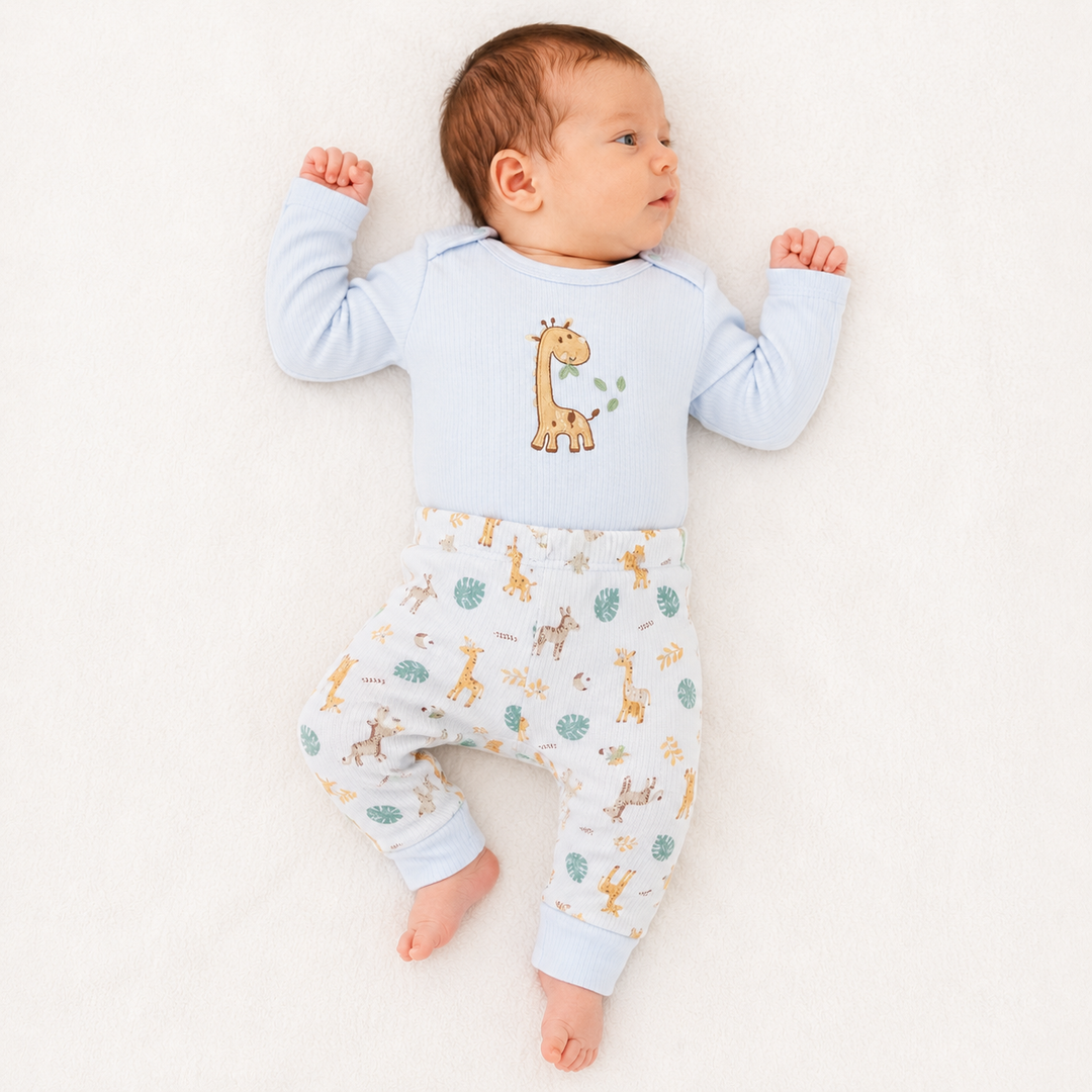 Boys Blue Giraffe Jungle Baby Vest &amp; Leggings Set
