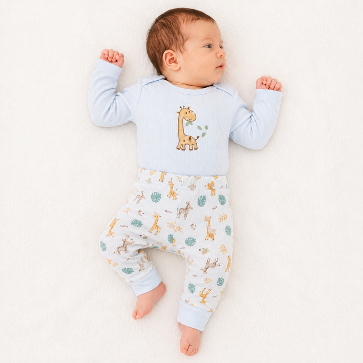 Boys Blue Giraffe Jungle Baby Vest &amp; Leggings Set
