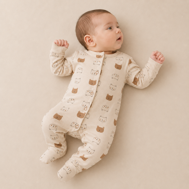 Unisex Biege Bears 3 Pack Baby Grows
