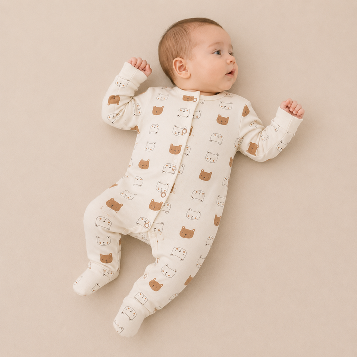 Unisex Biege Bears 3 Pack Baby Grows