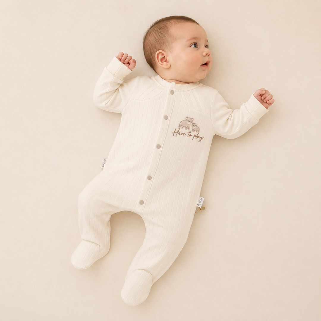 Unisex Here To Play Bears Ribbed Baby Grow