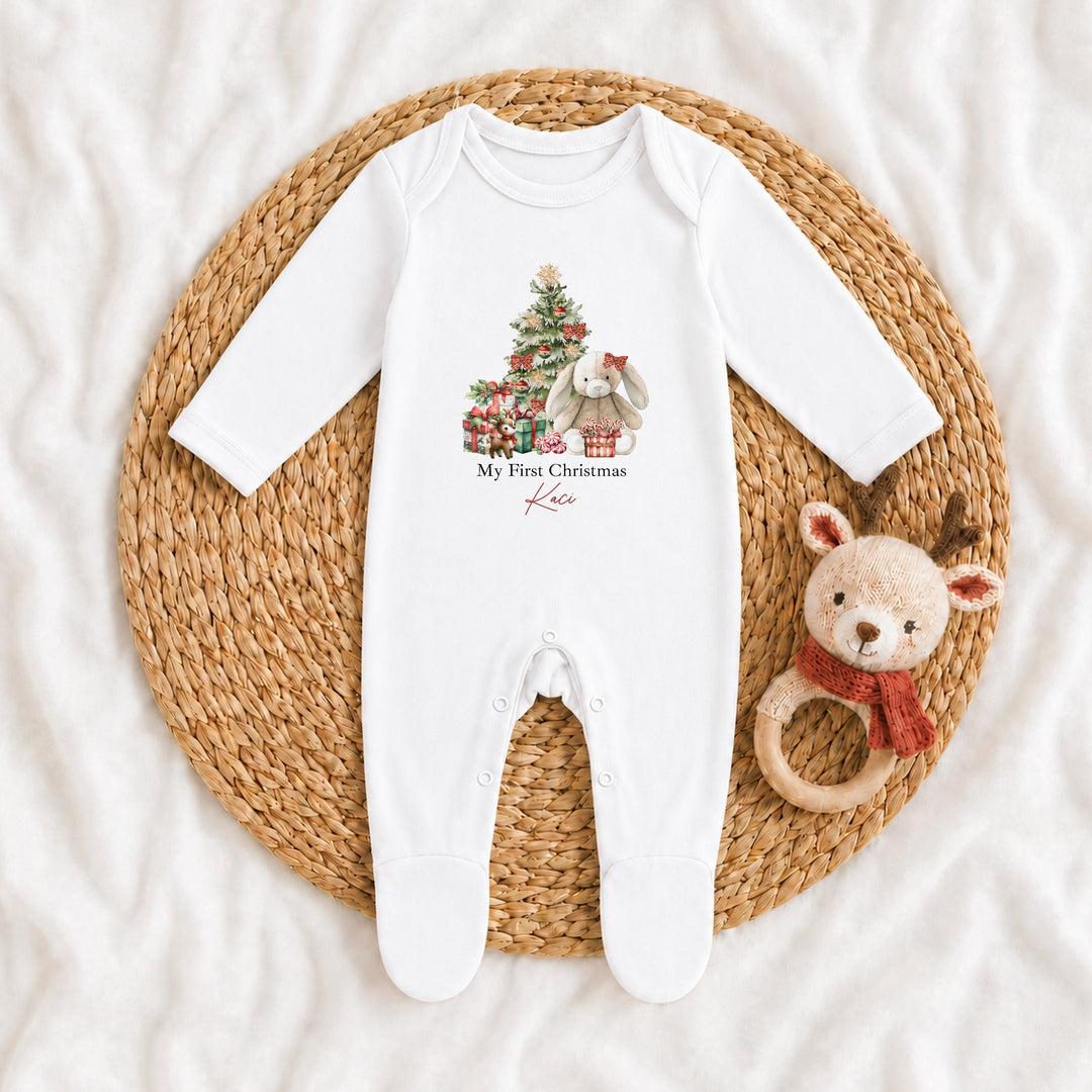 Personalised Red Bunny My First Christmas Baby Grow, Vest or Bib
