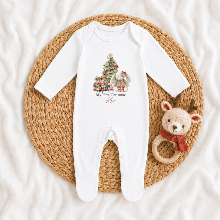 Personalised Red Bunny My First Christmas Baby Grow, Vest or Bib