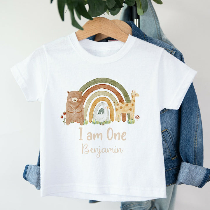 Personalised Beige Animals Rainbow Birthday Vest/T-shirt