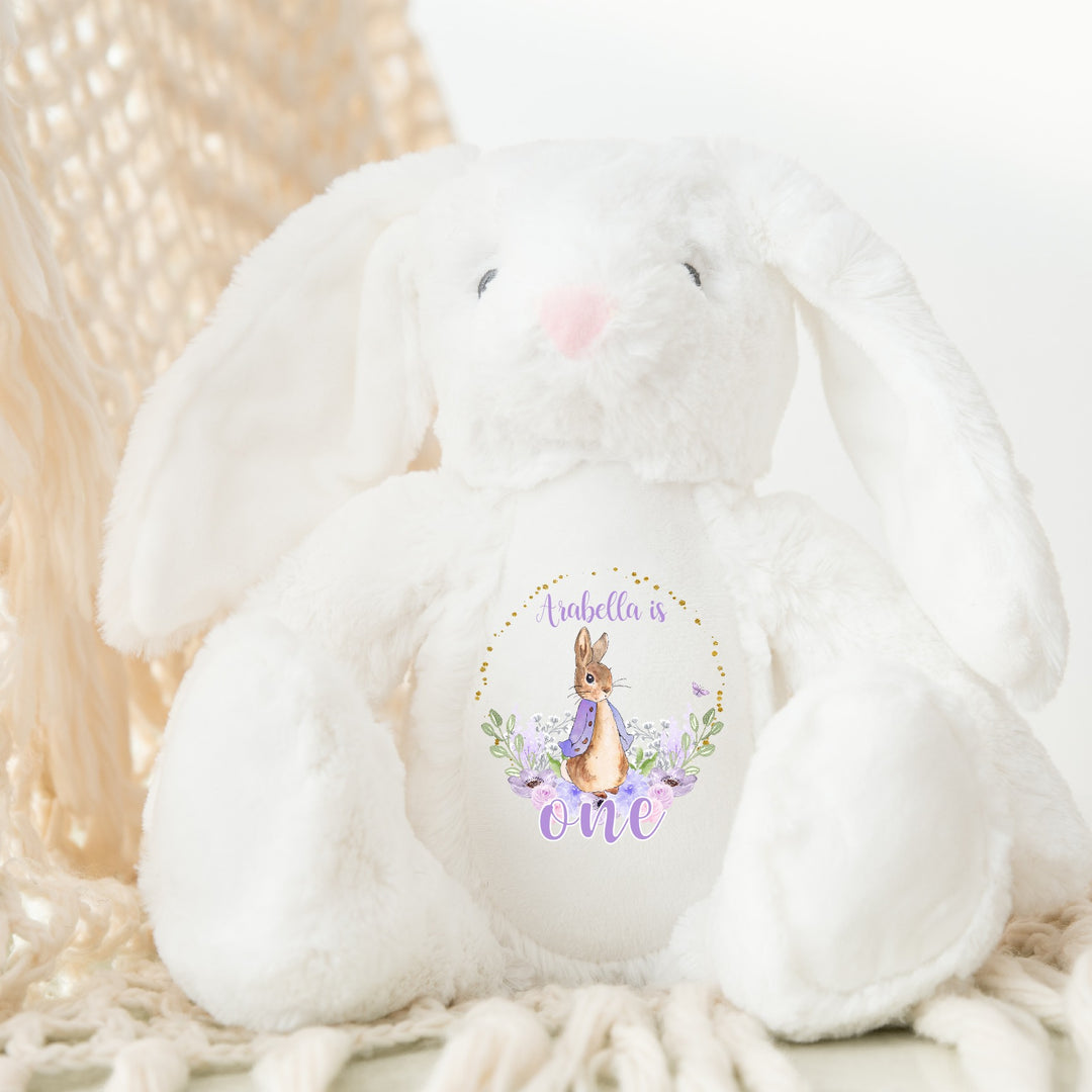 Personalised Lilac Bunny Wreath Birthday Teddy