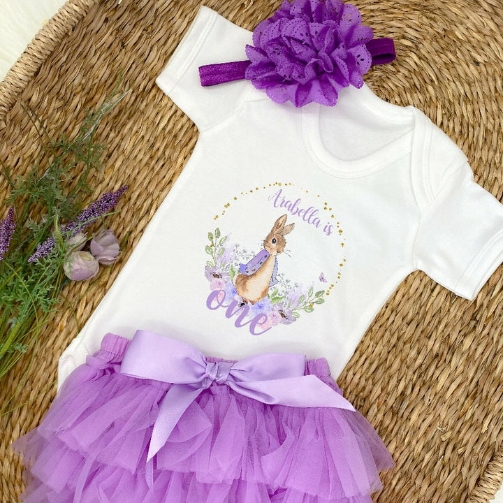 Personalised Purple Bunny Wreath Birthday Vest/T-shirt