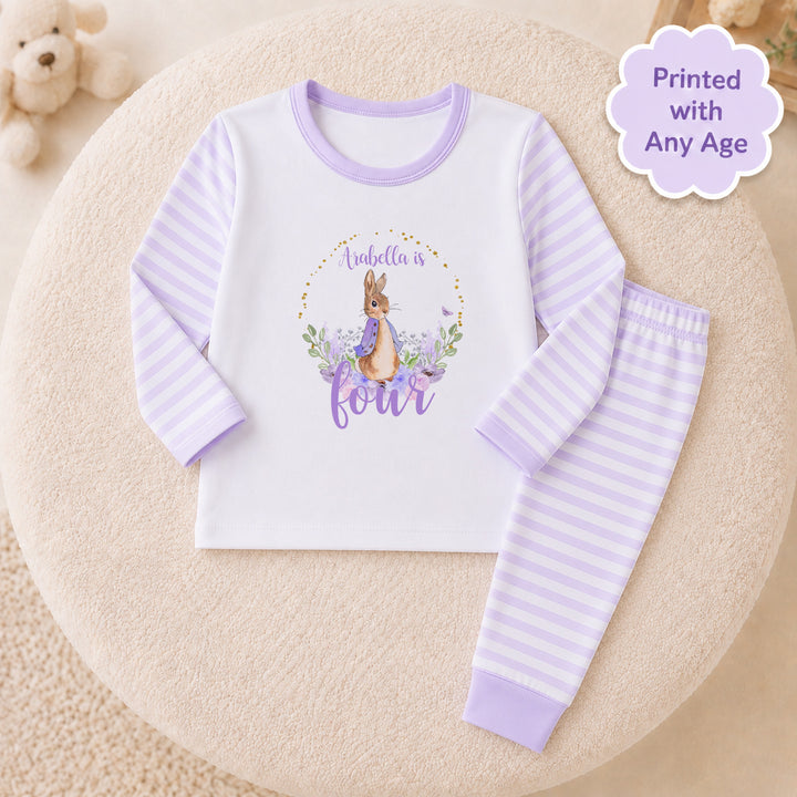 Personalised Lilac Rabbit Wreath Any Age Birthday Pyjamas