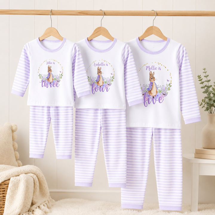 Personalised Lilac Rabbit Wreath Any Age Birthday Pyjamas