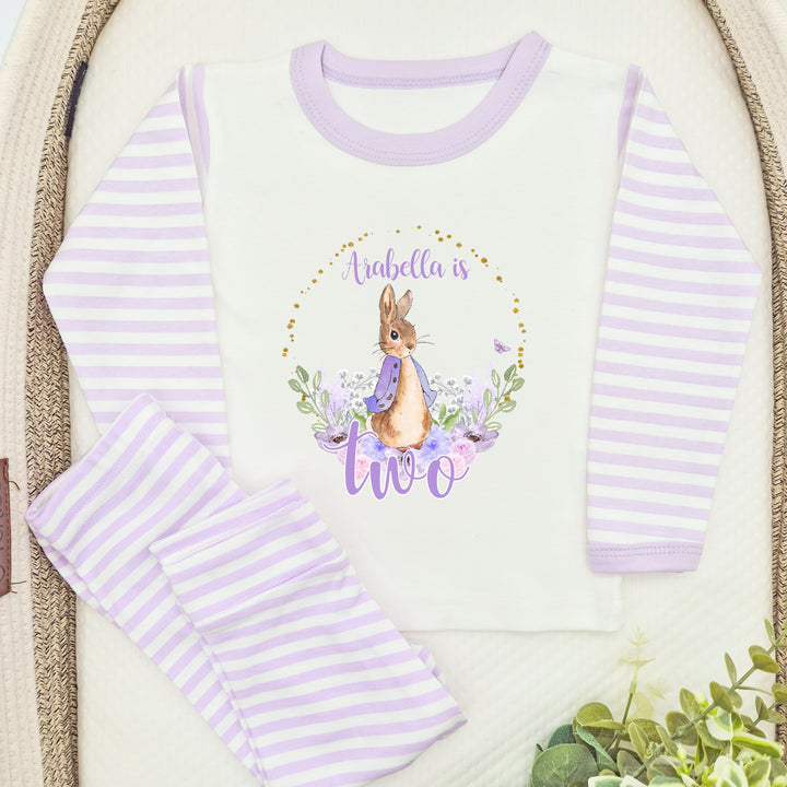 Personalised Lilac Rabbit Wreath Second Birthday Pyjamas
