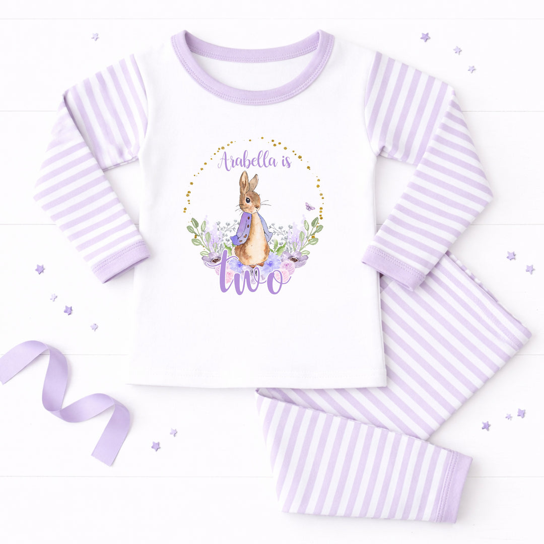 Personalised Lilac Rabbit Wreath Second Birthday Pyjamas