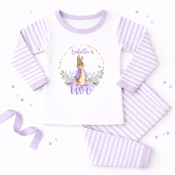 Personalised Lilac Rabbit Wreath Second Birthday Pyjamas