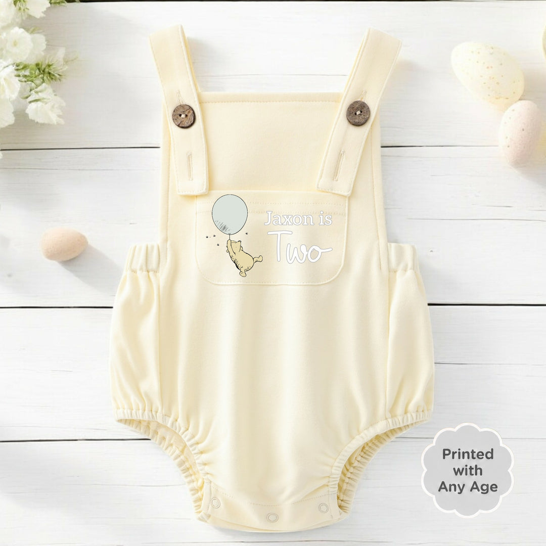 Personalised Lemon Yellow Pooh Bear Any Age Birthday Dungarees