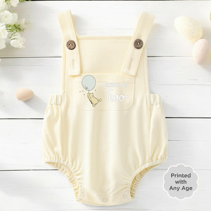 Personalised Lemon Yellow Pooh Bear Any Age Birthday Dungarees