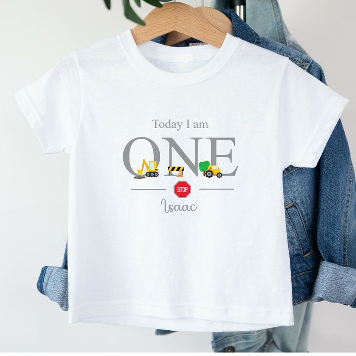 Personalised Construction Grey Birthday Vest/T-shirt