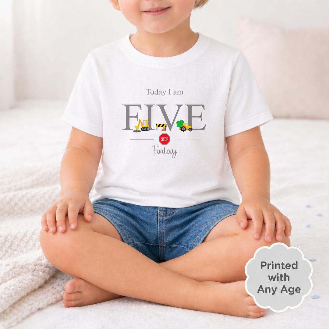 Personalised Grey Construction Any Age Birthday T-shirt