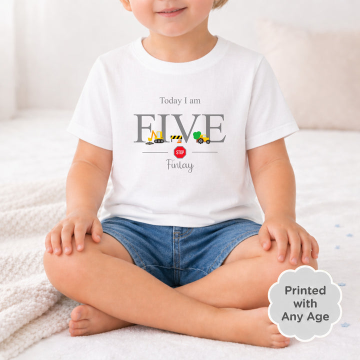 Personalised Grey Construction Any Age Birthday T-shirt