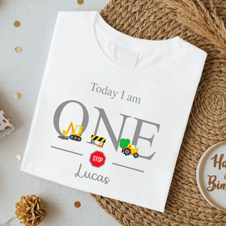 Personalised Grey Construction Birthday T-shirt