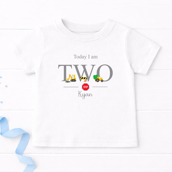 Personalised Grey Construction Any Age Birthday T-shirt