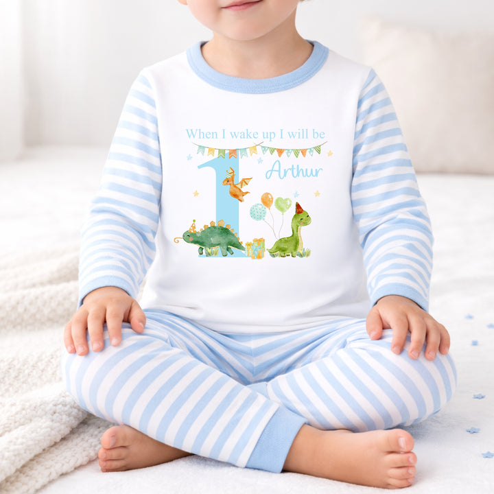 Personalised Blue Dinosaur Party First Birthday Pyjamas