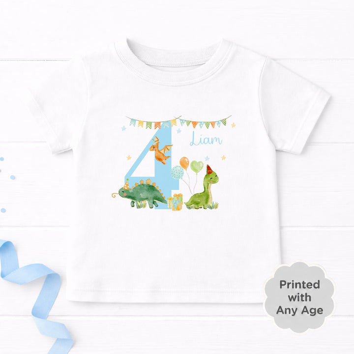 Personalised Blue Dinosaur Party Any Birthday T-shirt