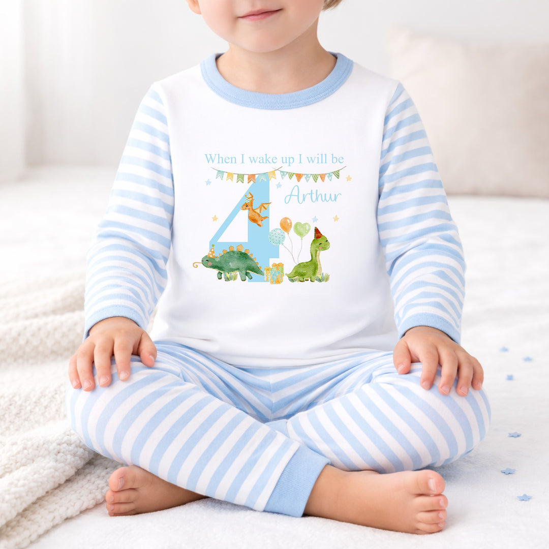 Personalised Blue Dinosaur Party Any Age Birthday Pyjamas
