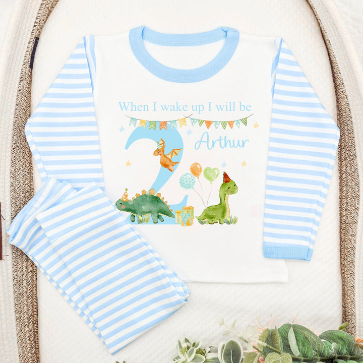 Personalised Blue Dinosaur Party Secoond Birthday Pyjamas