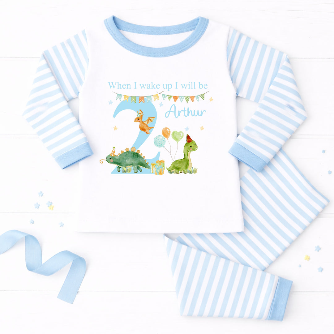 Personalised Blue Dinosaur Party Secoond Birthday Pyjamas