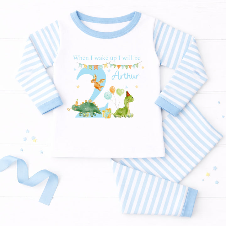 Personalised Blue Dinosaur Party Secoond Birthday Pyjamas