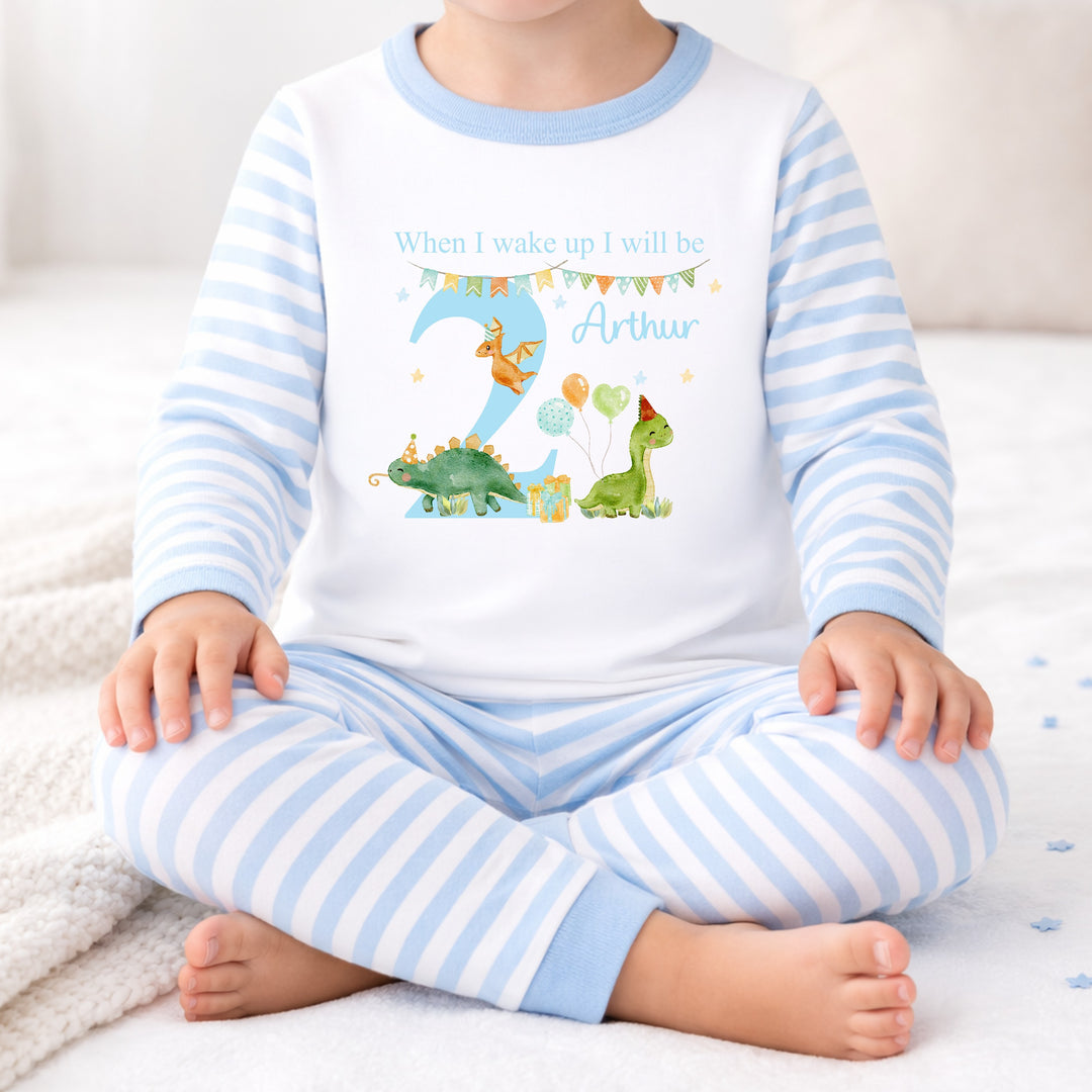 Personalised Blue Dinosaur Party Secoond Birthday Pyjamas