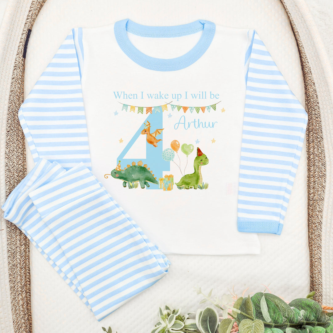 Personalised Blue Dinosaur Party Any Age Birthday Pyjamas