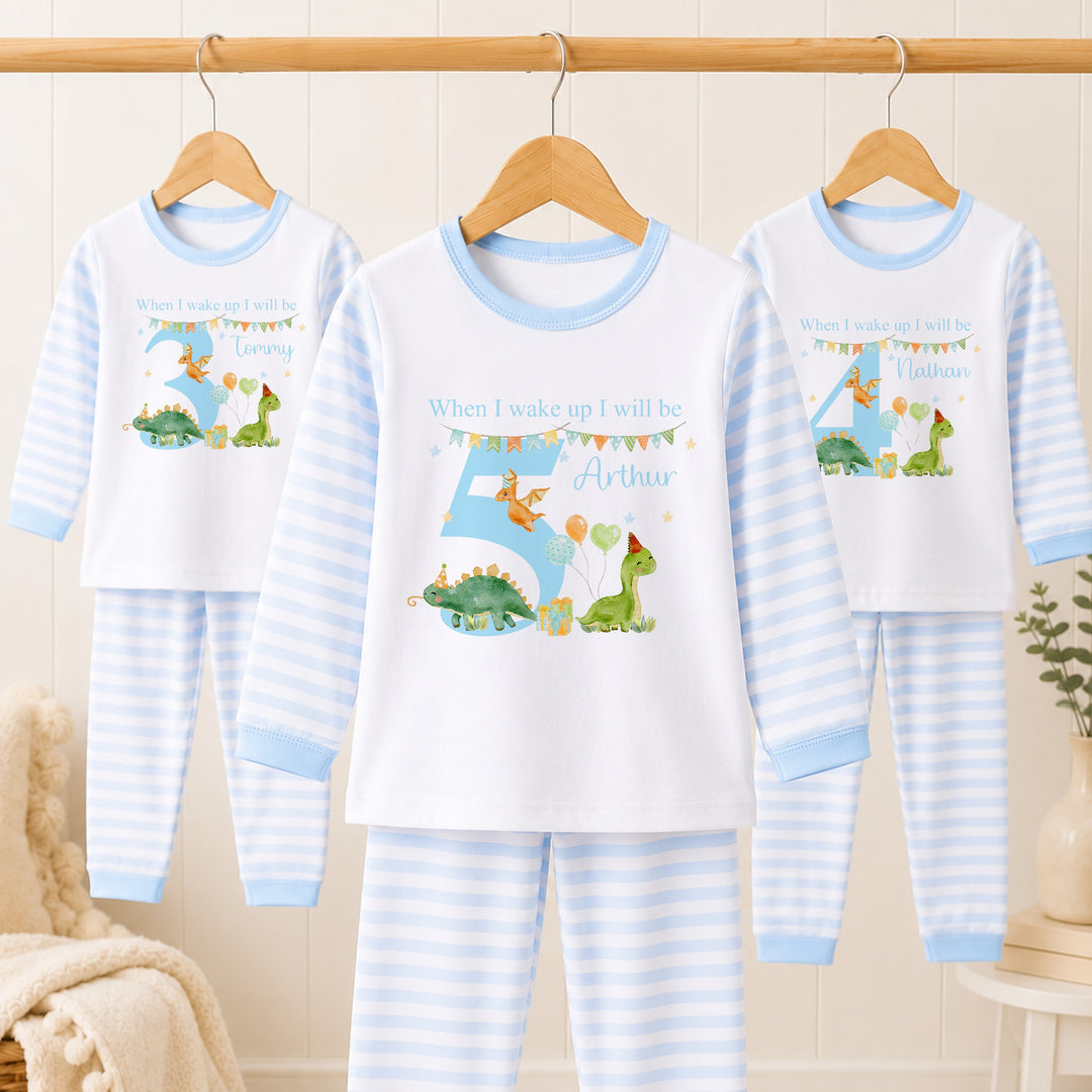 Personalised Blue Dinosaur Party Any Age Birthday Pyjamas