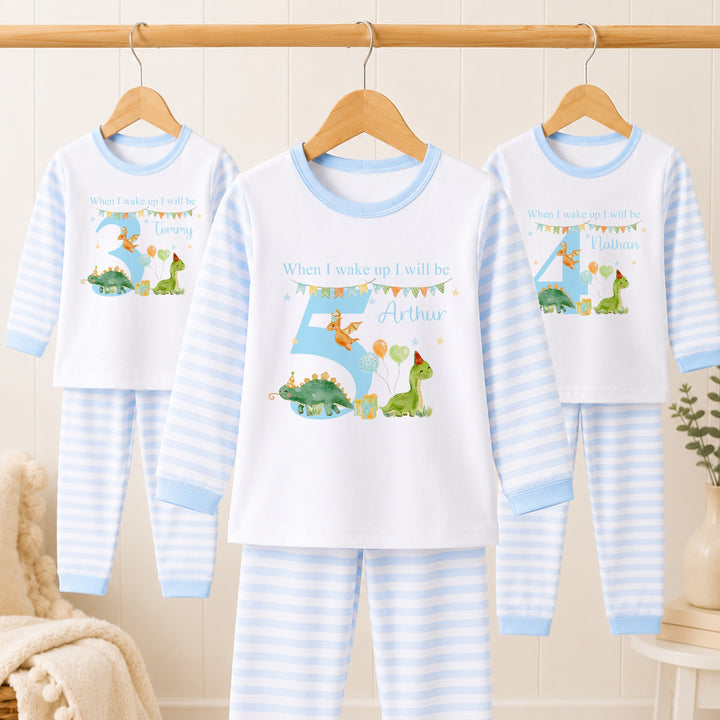 Personalised Blue Dinosaur Party Any Age Birthday Pyjamas