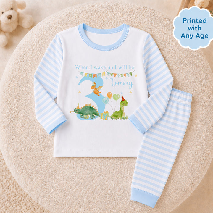 Personalised Blue Dinosaur Party Any Age Birthday Pyjamas