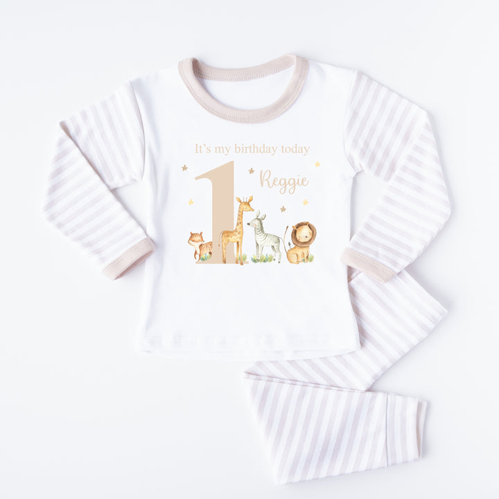 Personalised Jungle Beige Birthday Pyjamas