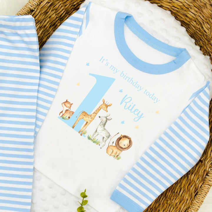 Personalised First Birthday Jungle Blue Pyjamas