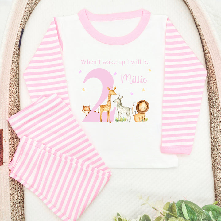 Personalised Pink Jungle Safari When I Wake Up I Will Be 2 Second Birthday Pyjamas