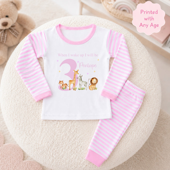 Personalised Pink Jungle Any Age Birthday Pyjamas