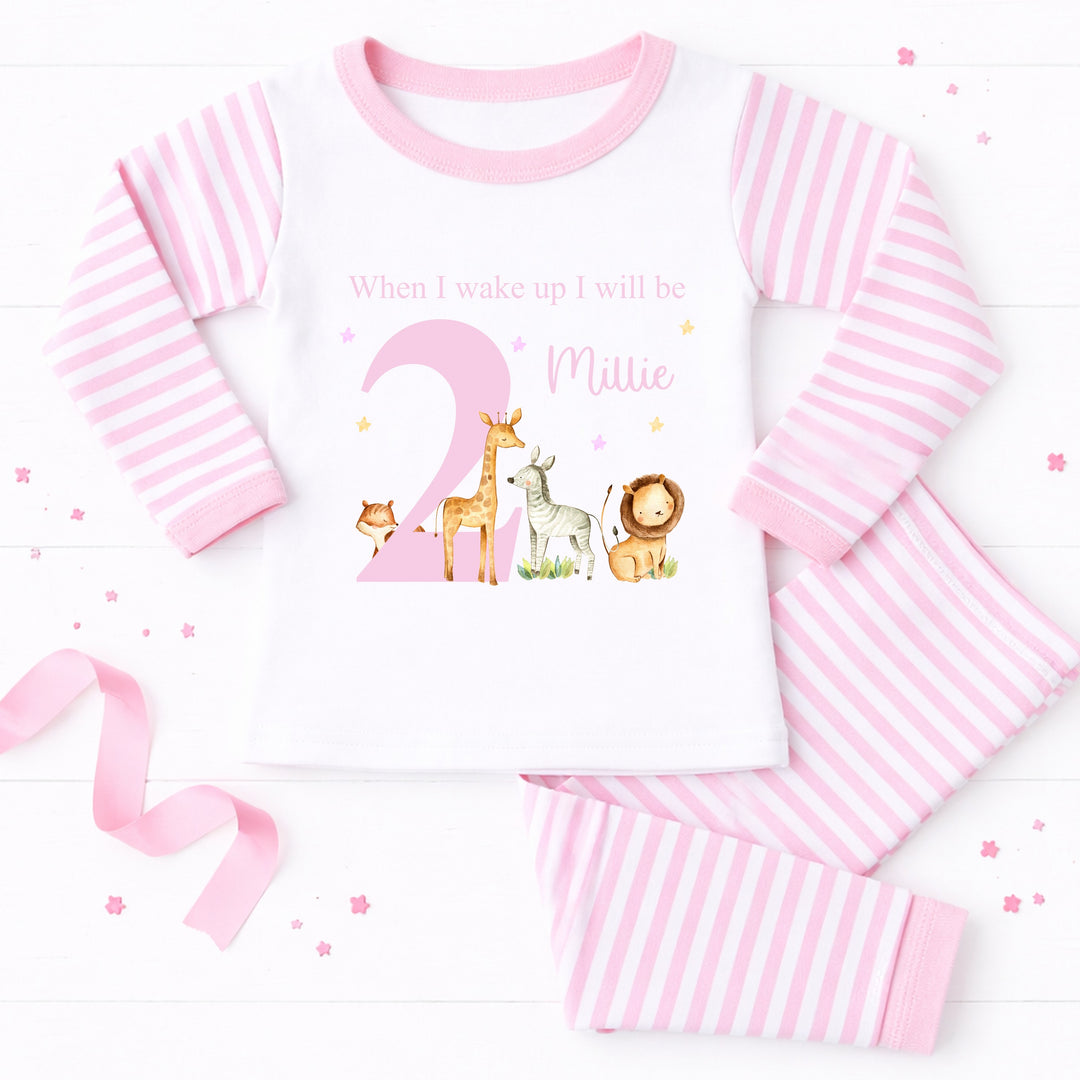 Personalised Pink Jungle Safari When I Wake Up I Will Be 2 Second Birthday Pyjamas