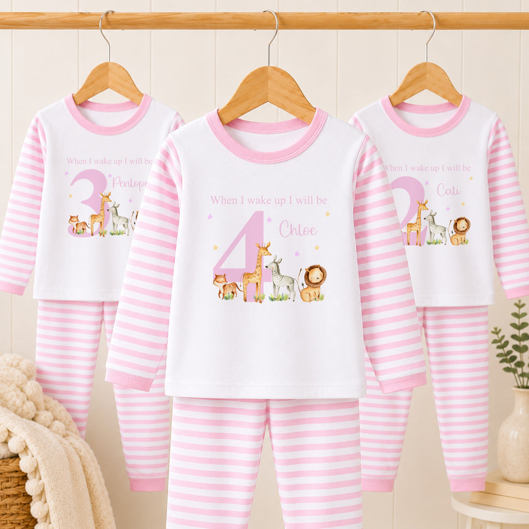 Personalised Pink Jungle Any Age Birthday Pyjamas