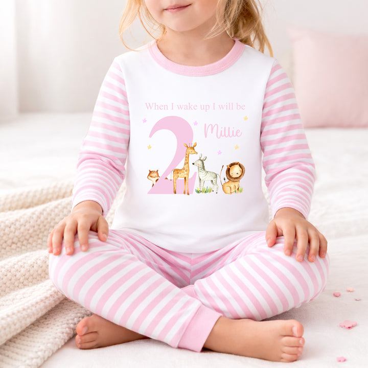 Personalised Pink Jungle Safari When I Wake Up I Will Be 2 Second Birthday Pyjamas