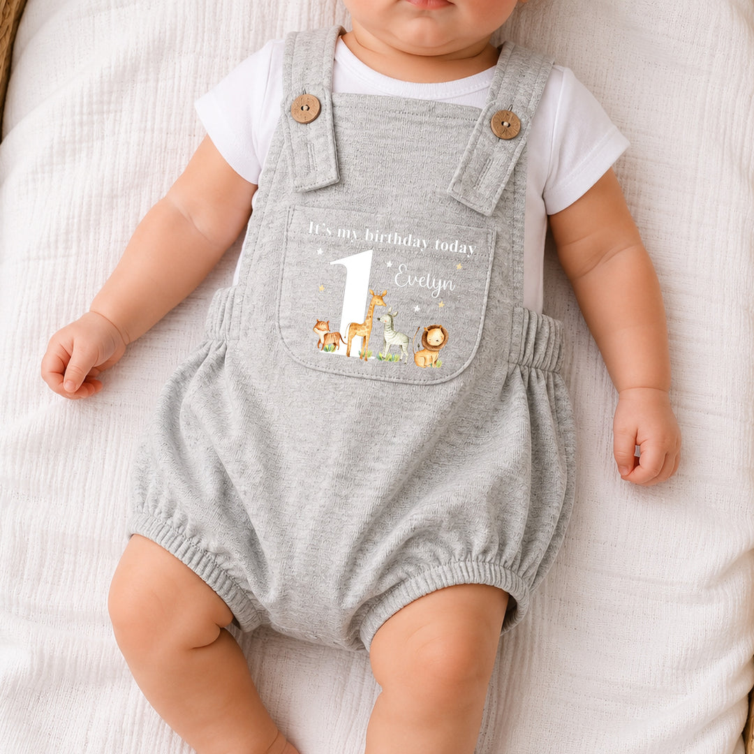 Personalised Jungle Safari First Birthday Dungarees