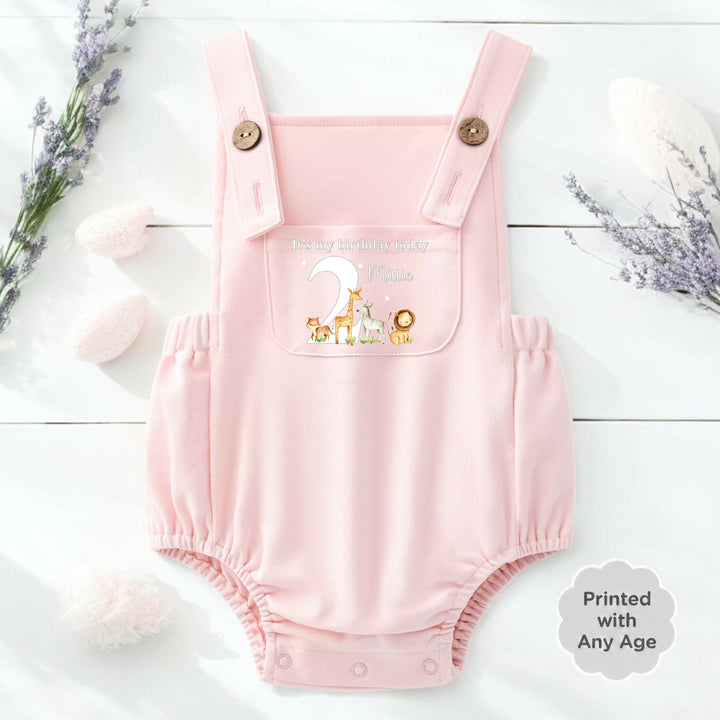 Personalised Pink Jungle Safari Any Age Birthday Dungarees