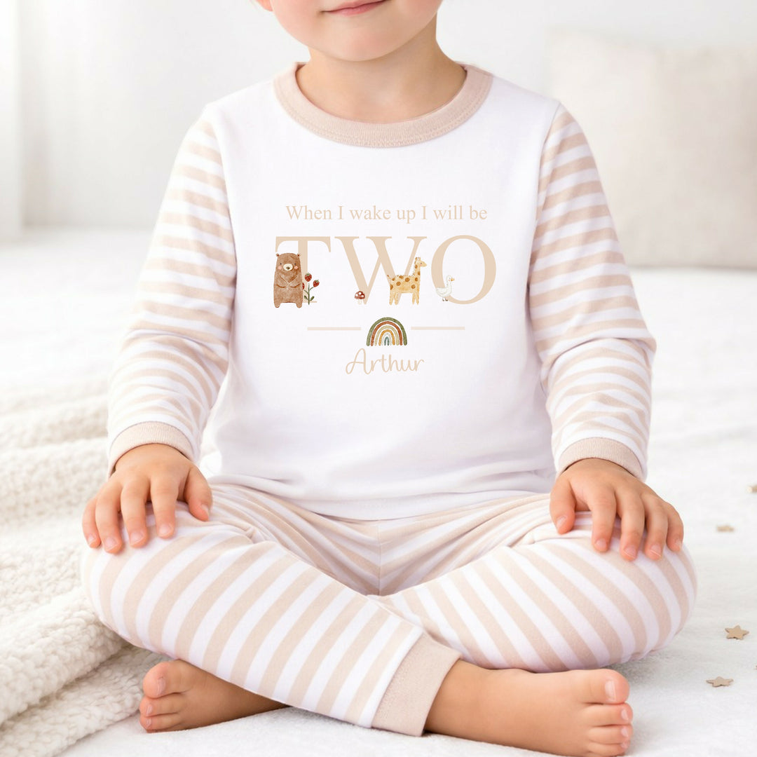 Personalised When I Wake Up Beige Animals Unisex 2nd Birthday Pyjamas