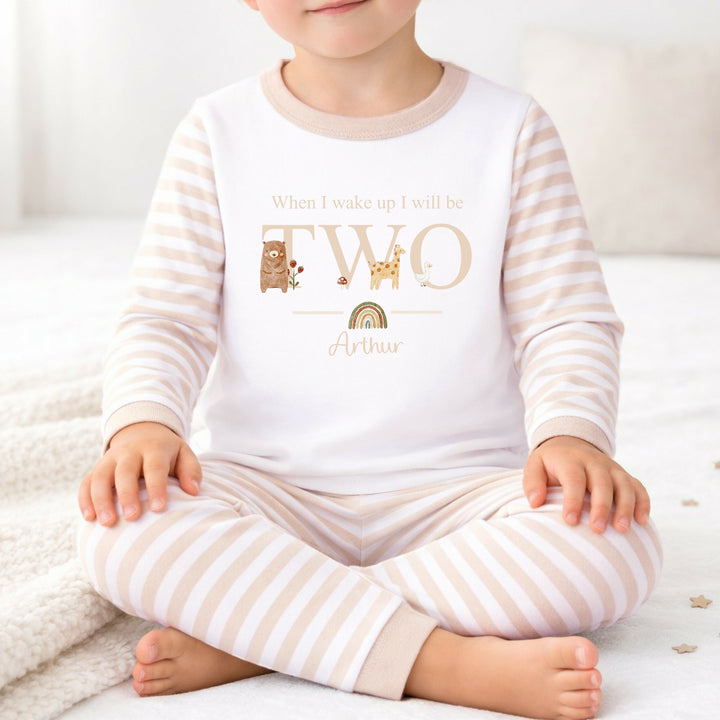 Personalised When I Wake Up Beige Animals Unisex 2nd Birthday Pyjamas