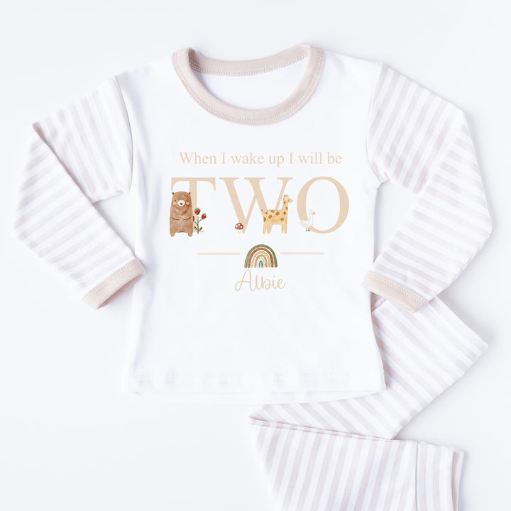 Personalised First Birthday One Animals Beige Pyjamas