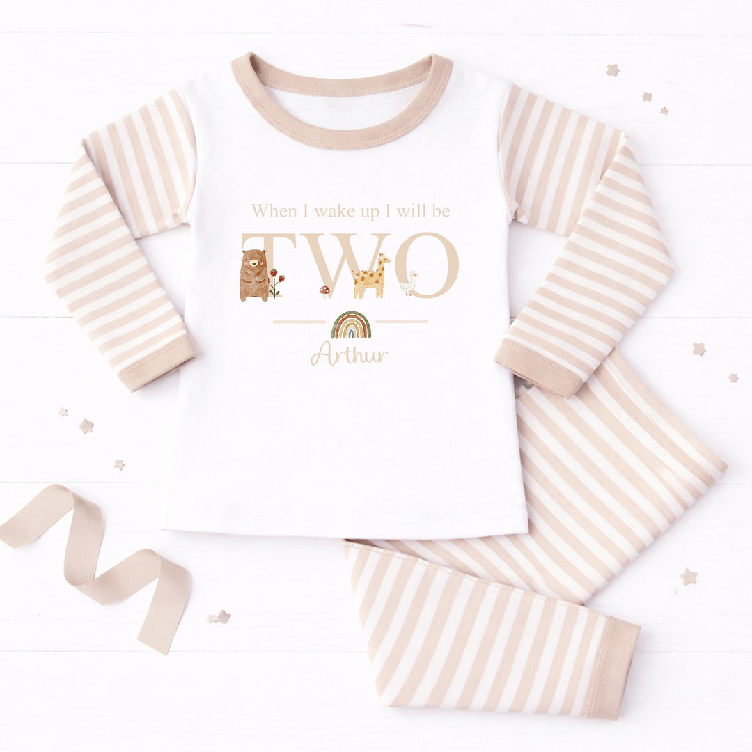 Personalised When I Wake Up Beige Animals Unisex 2nd Birthday Pyjamas
