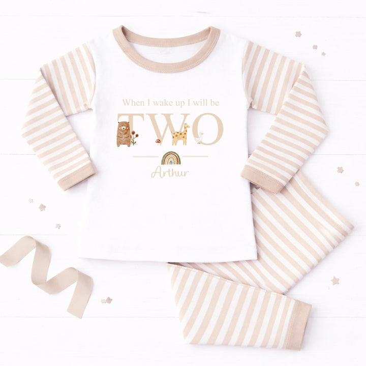 Personalised When I Wake Up Beige Animals Unisex 2nd Birthday Pyjamas