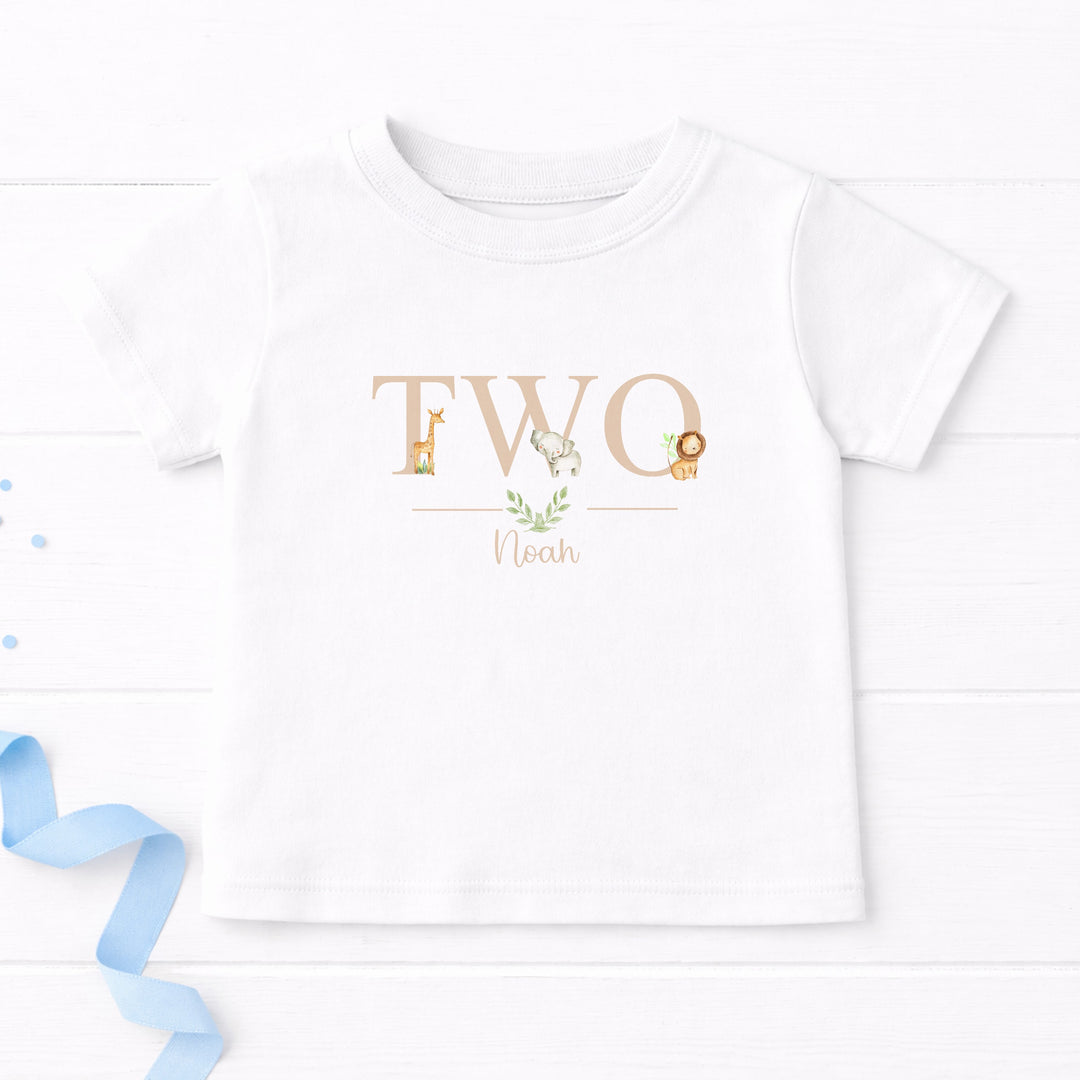 Personalised Beige Jungle Animals Any Age Birthday T-shirt