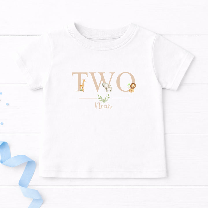 Personalised Beige Jungle Animals Any Age Birthday T-shirt