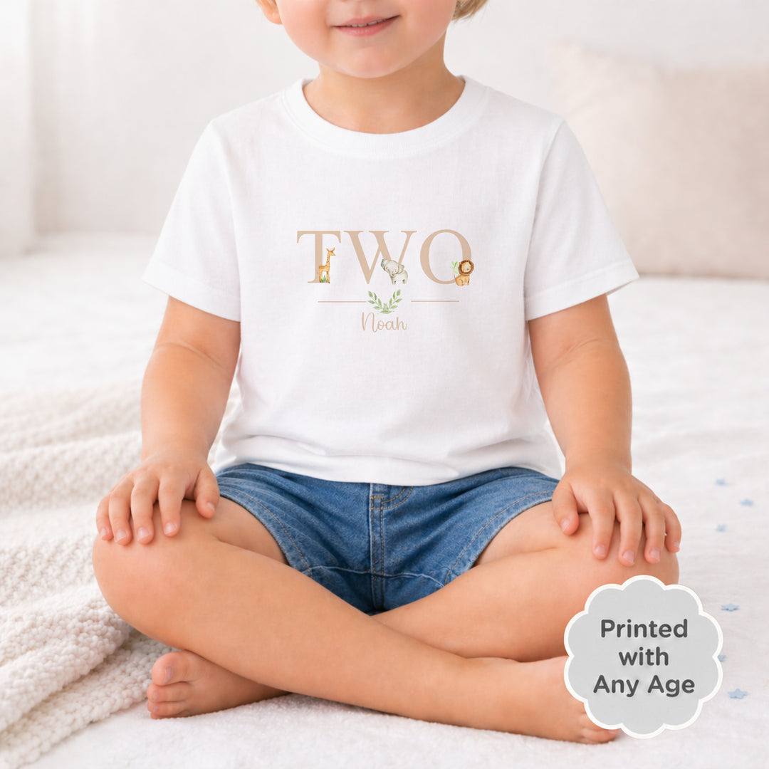 Personalised Beige Jungle Animals Any Age Birthday T-shirt
